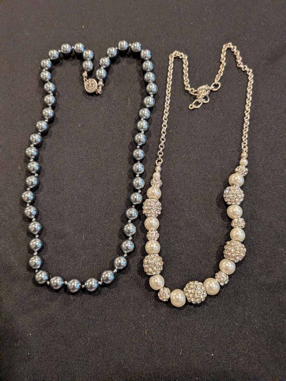 Set Of 2. Silver-Tone Pearl & White Crystal Statement Necklace - Women Jewelry